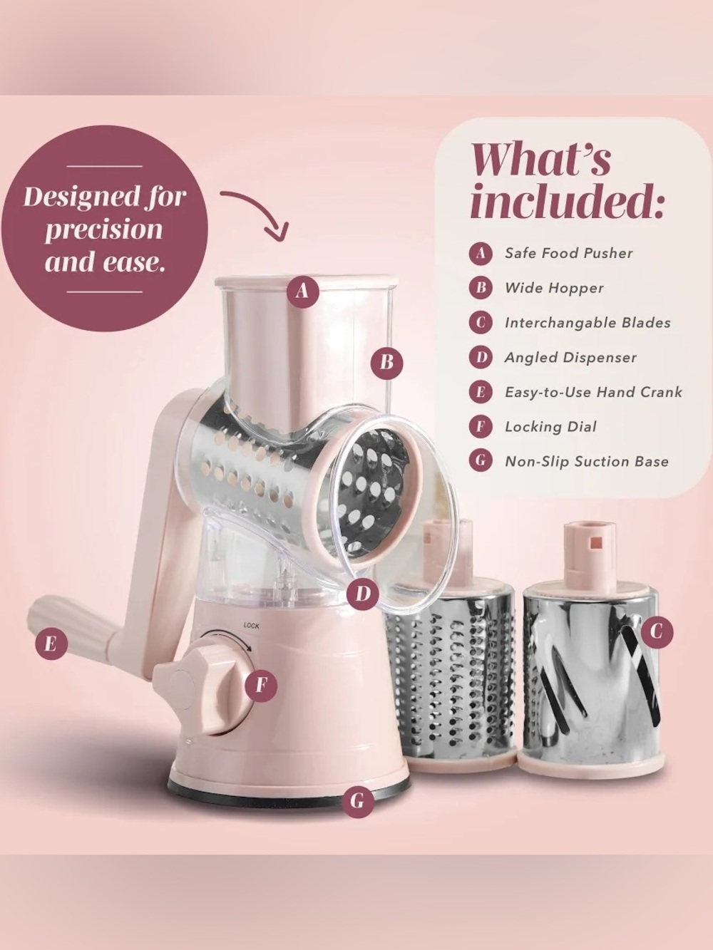 NEW Cook With Color Rotary Cheese Grater With 3 Interchangeable Drum Blades
